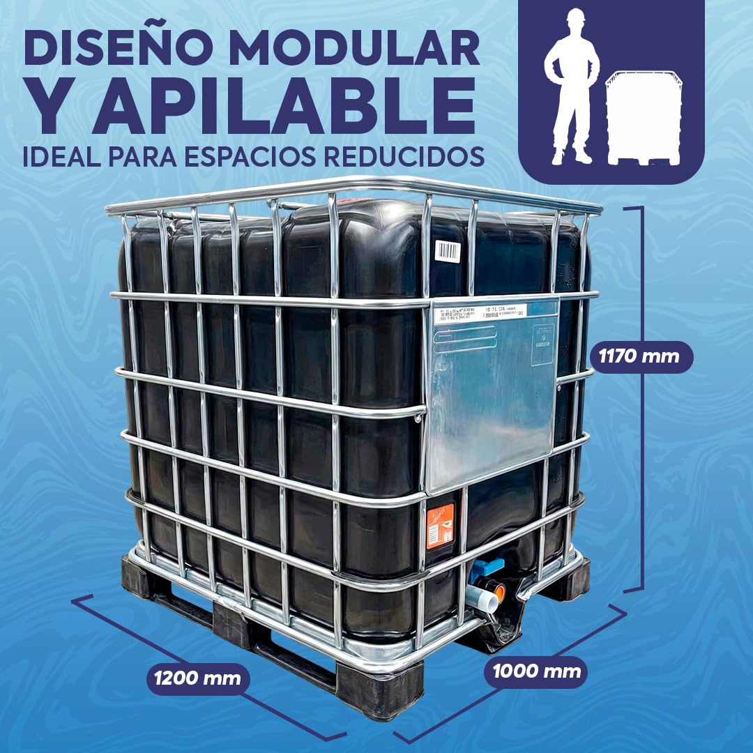 Contenedor depósito de 1000 litros IBC-GRG negro con palet de plástico