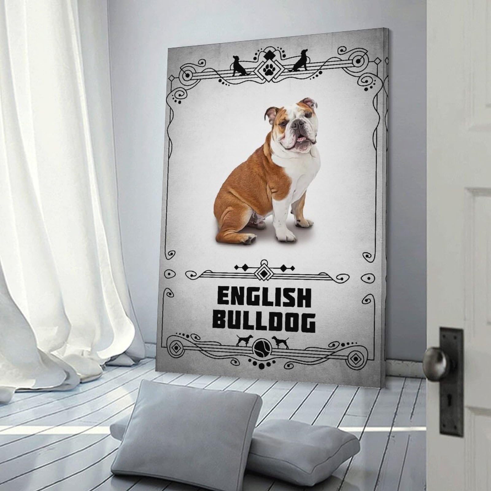 Junmoney English Bulldog Home Decor Wall Art, 20x30inch(50x75cm), for Work Areas, Reading Rooms Or Studios, An Interior Accent for Desk Areas