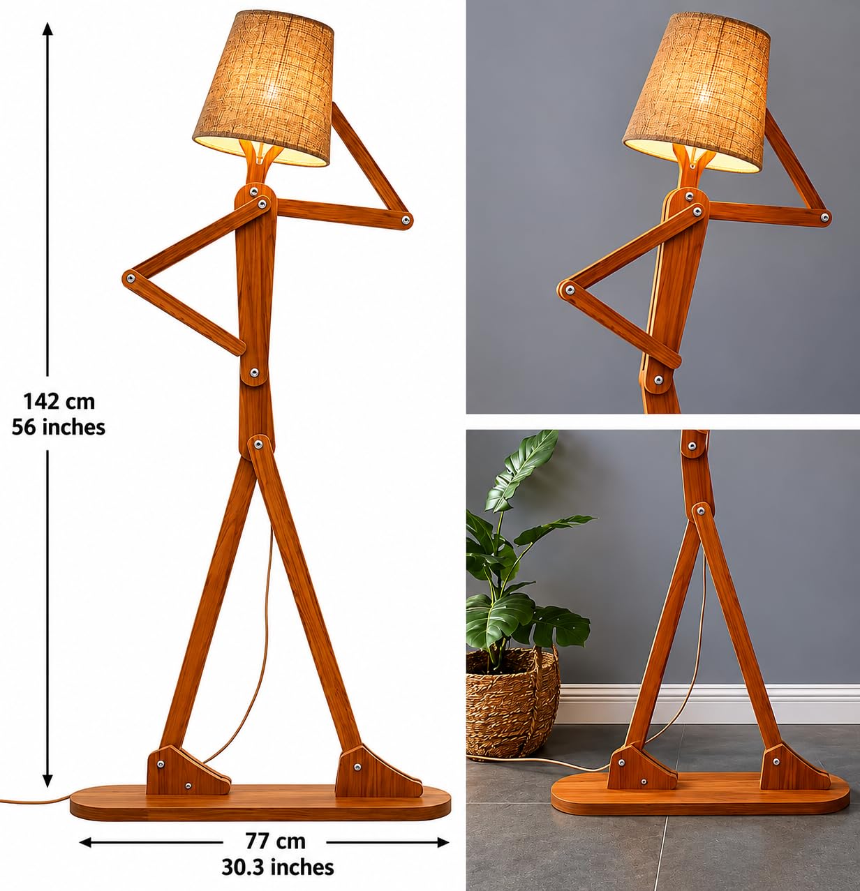 Adjustable Wooden Floor Lamp for Living Room | Modern Standing