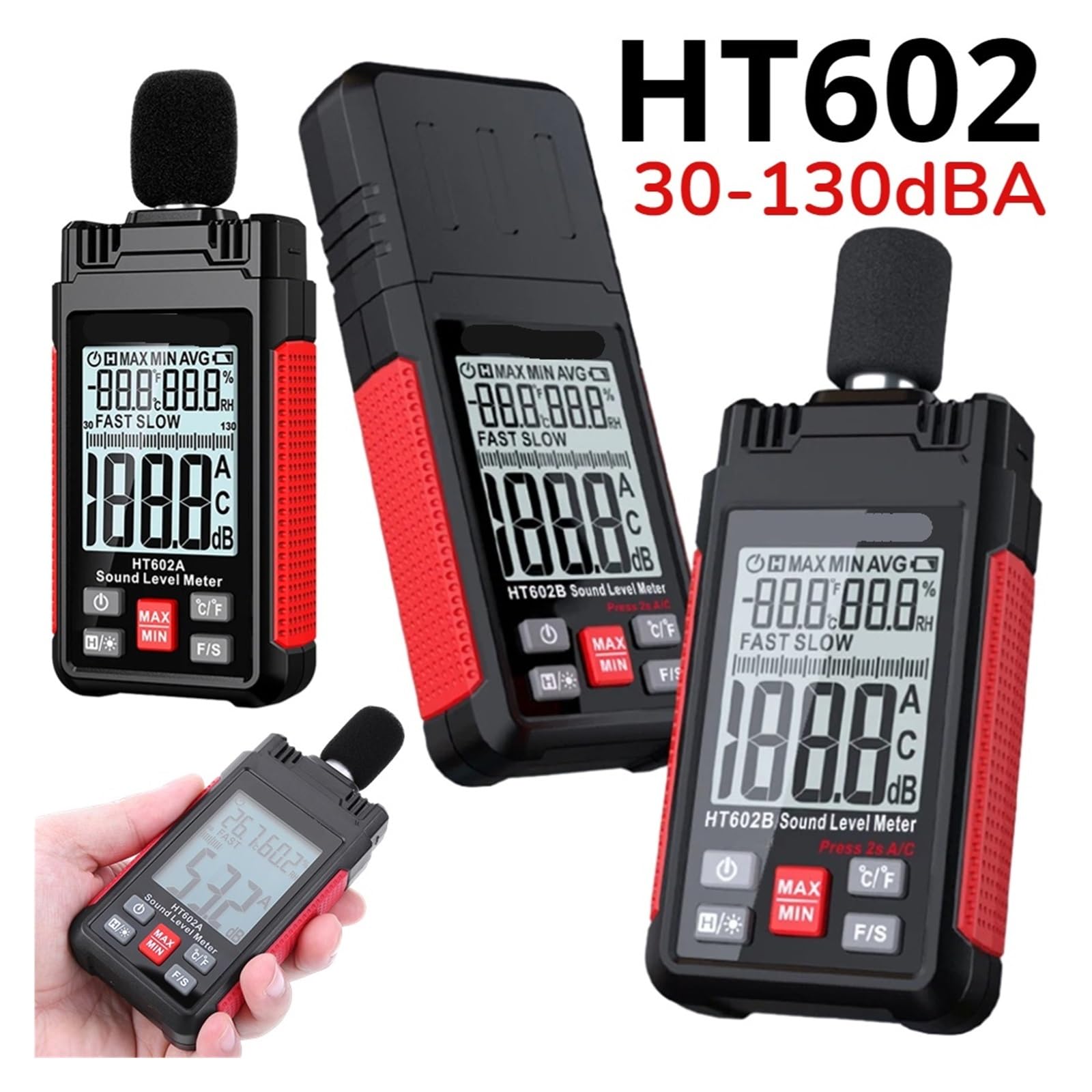 HT602 Geräuschmessgerät, professionelles Dezibelmessgerät, 30–130 dB, Geräuschpegelmessgerät (Ht602a)