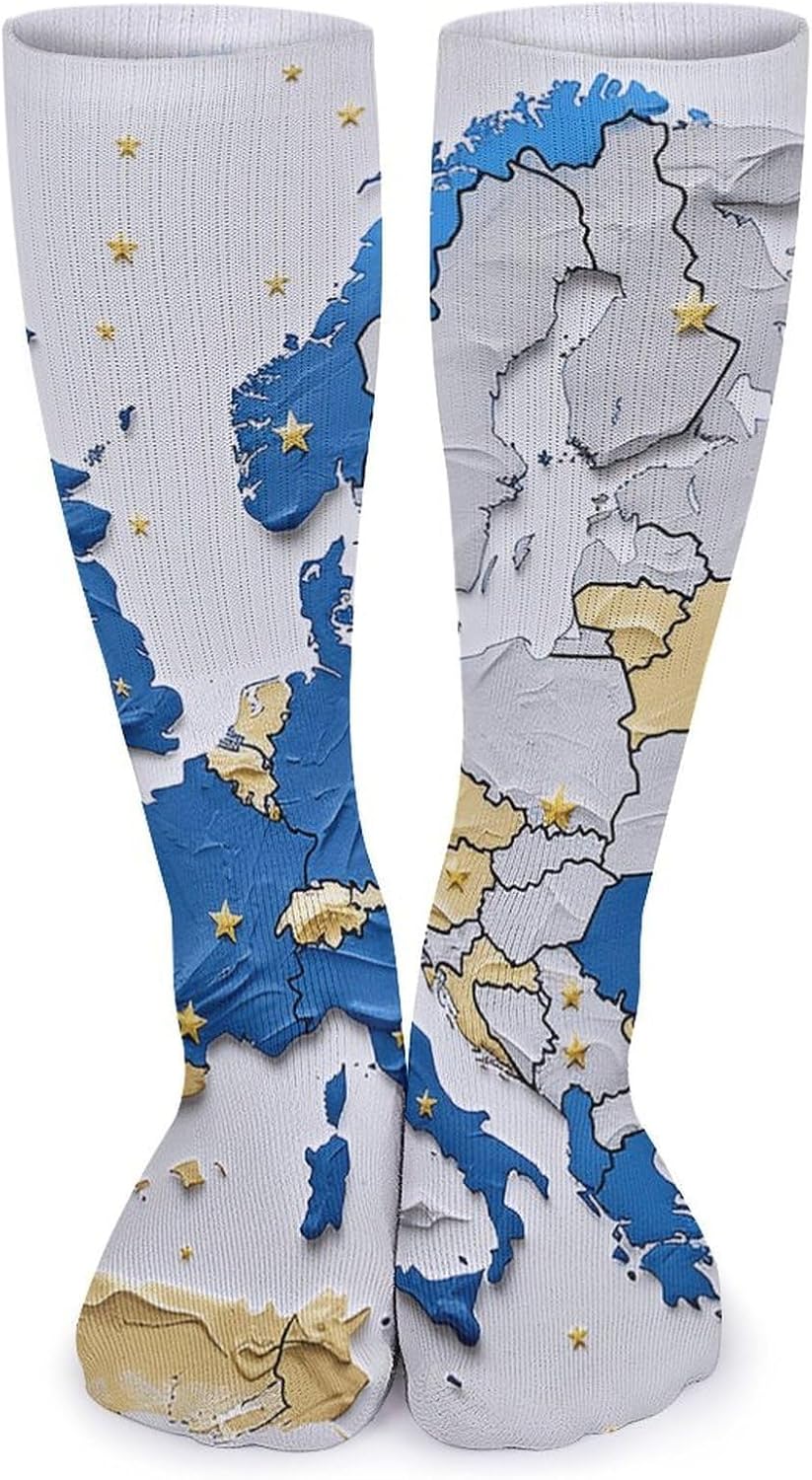 5 Pairs Knee High Socks Blue Yellow Stars Long Tube Boot Seamless Toe