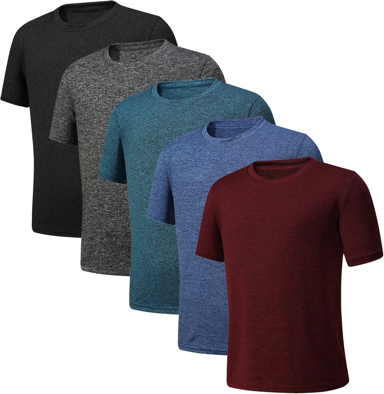 Phedrew 5-Pack Mens Active T-Shirts Quick Dry Athletic Shirts Short Sleeve Gym Shirts for Men