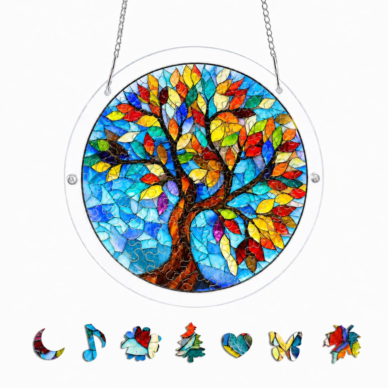 Acrylic Jigsaw Suncatcher for Windows, Hummingbird DIY Puzzle Window Hanging, Radiant Stained Glass Effect Rainbow Maker, Craft Kit Home Decor Art Gift for Women, Mum, Birthday (7.4") (Tree of Life)