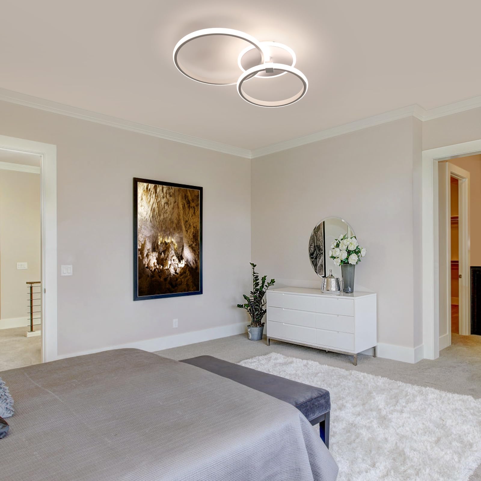 Comely Plafoniera LED Dimmerabile 42W 4700LM con Telecomando 3000K-6500K, Rotonda Bianca Lampada da Soffitto Moderna per Cucina Soggiorno Corridoio