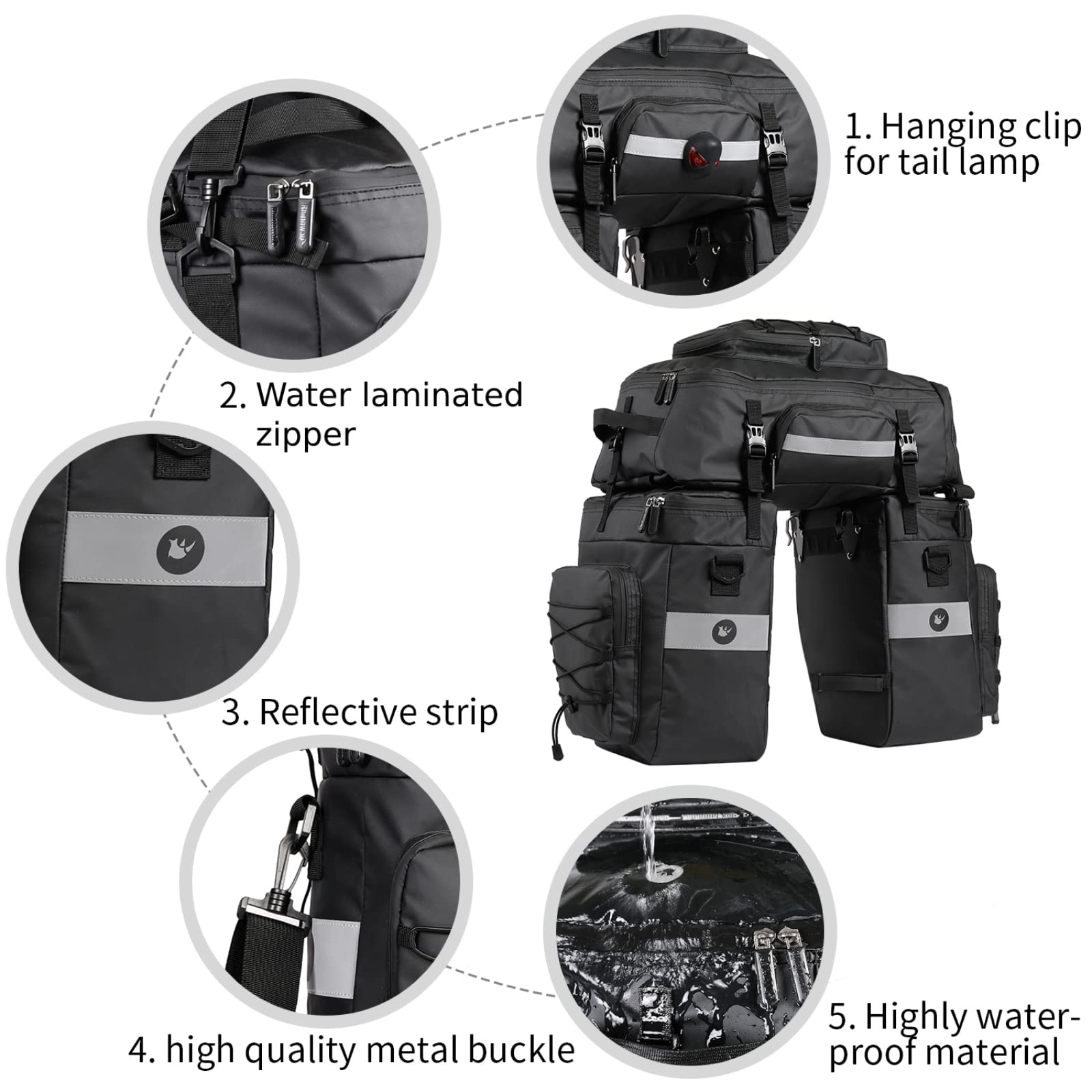 BAIGIO Fahrradtasche 3-in-1 Multifunction wasserdichte Gepäckträgertasche 75L Radfahren Gepäckträger Tasche hinten Fahrrad Rucksack Reisetasche mit Regenschutz, Herren