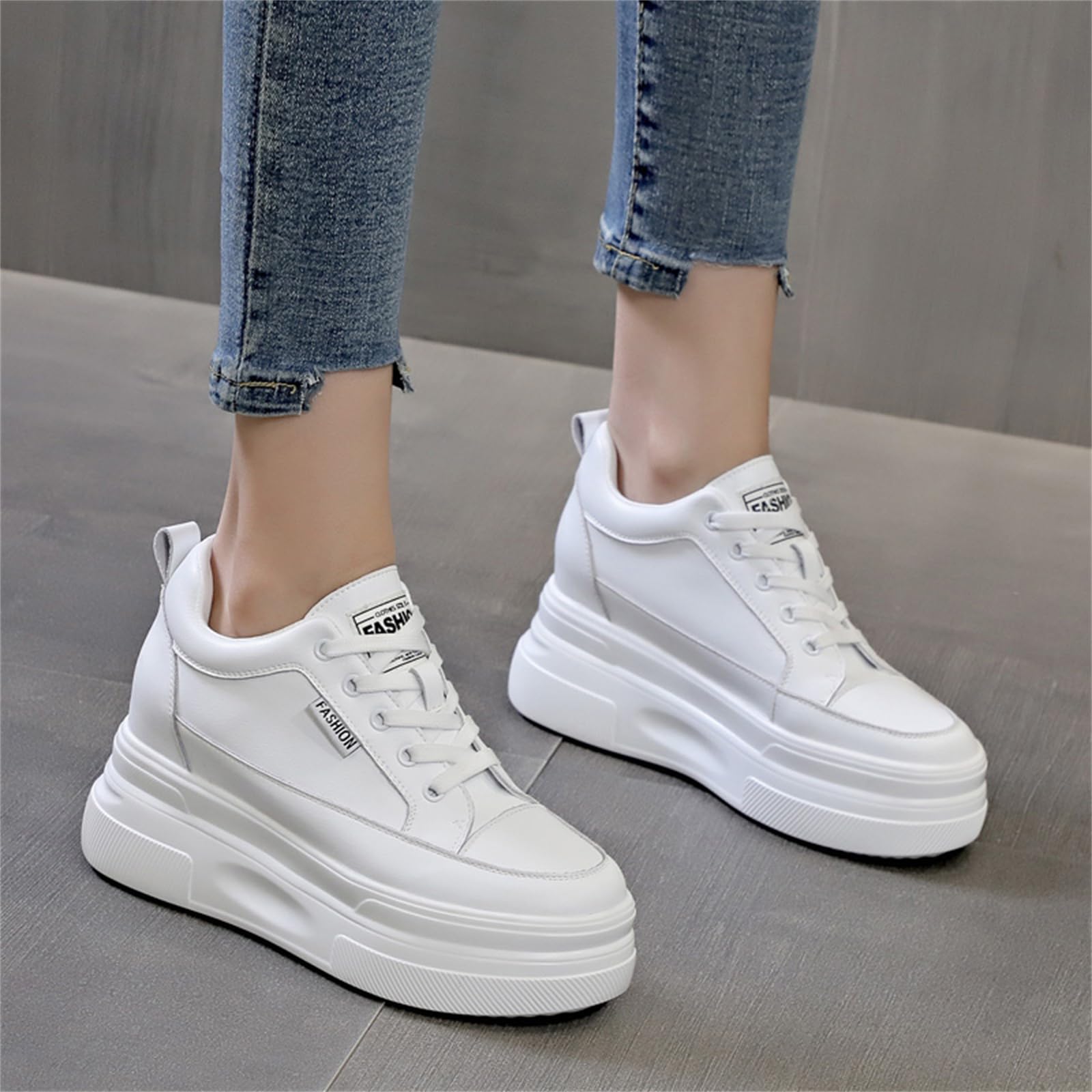 AONETIGER Sneakers Zeppa Interna Scarpe Donna Moda Pelle Casual Traspiranti Ginnastica con Piattaforma Tacco 8cm per Uso Quotidiano Ufficio Esterno Feste Gr.35EU-39EU