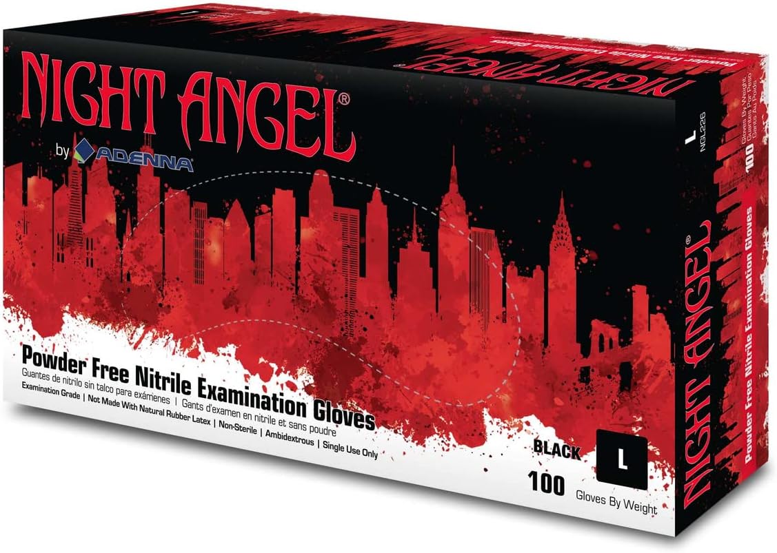AdennaNGL226 Night Angel Nitrile PF Exam Gloves, Large, 100 Count (Pack of 10)
