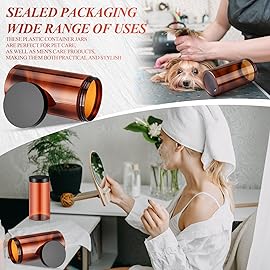 Patelai 4 Pieces Round Wide-mouth Leak Proof Plastic Container Jars with Lids for Travel Storage Makeup Beauty Products Face Creams Oils Salves Ointments DIY Making(32 Ounce,Amber)