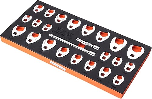 Miniatura 10 de VEVOR Juego de llaves para pata de gallo de 38 pulgadas con 2 barras de extensión, juego de llaves de pie de cuervo de 24 piezas, SAE 38"-1" y