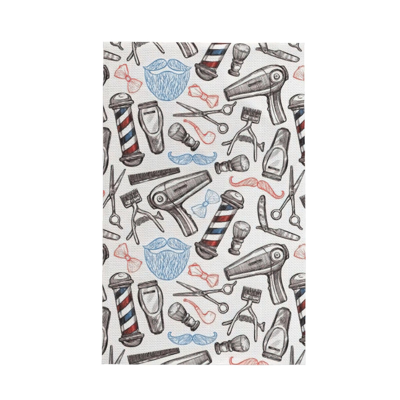 CKGODGF Barber Supplies Pattern Print Absorbent Waffle Dishcloths,Kitchen Towels With Hanging Loops,Tea Towels.