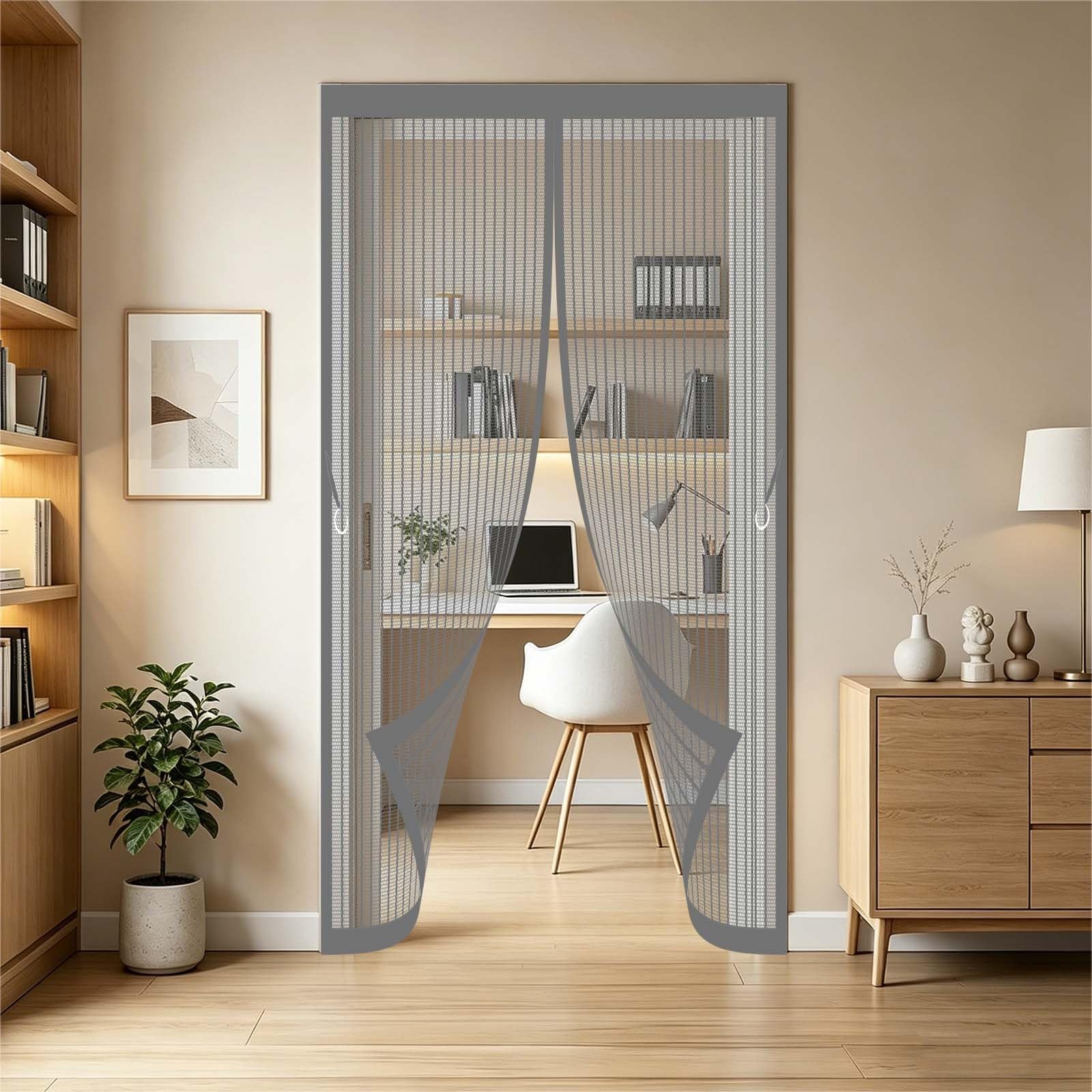 Moustiquaire porte fenêtre gris 102x320 cm magnétique rideaux sans perçage