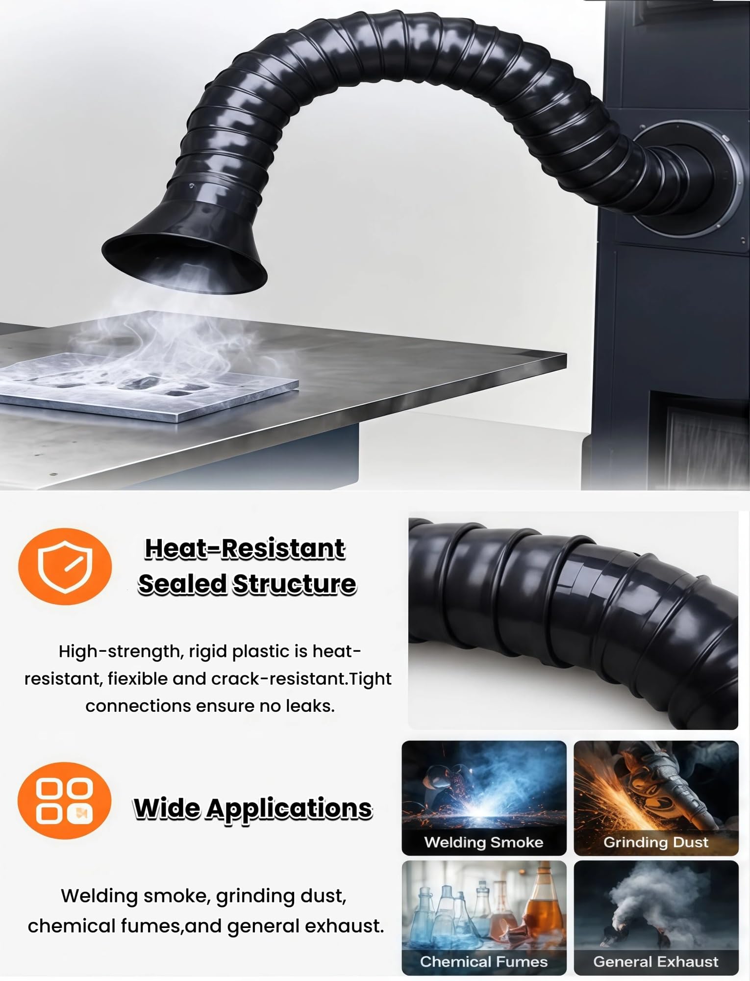 Sistema de extracción de humos de soldadura, brazo de manguera flexible con capucha antipolvo para una extracción eficiente del polvo y purificación del aire, tubo de posicionamiento universal