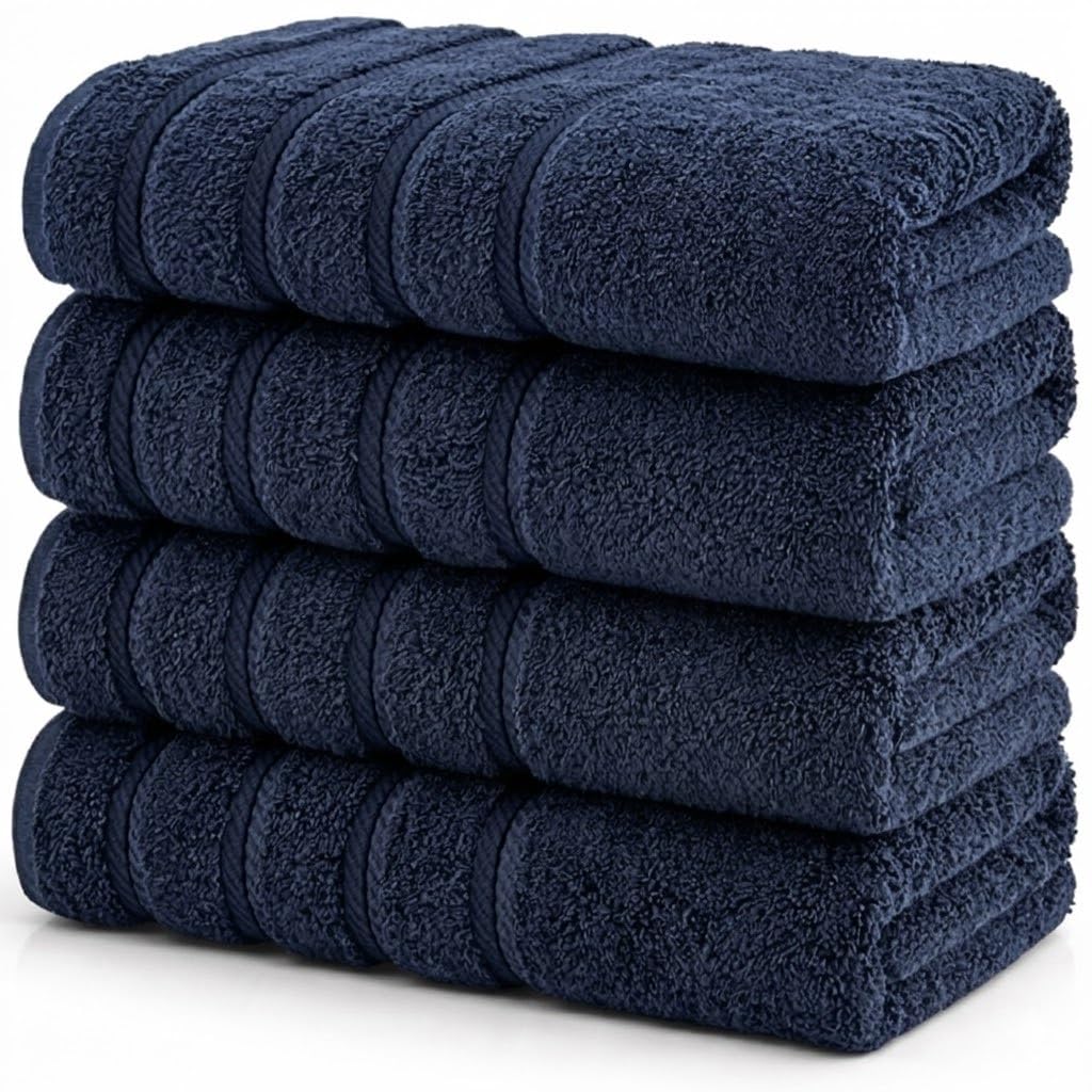 EDB Large Jumbo Bath Towel Sheets Set of 4 Super Soft 100% Cotton 75 x 150 cm Highly Absorbent Beach Towels 500-GSM (Navy)