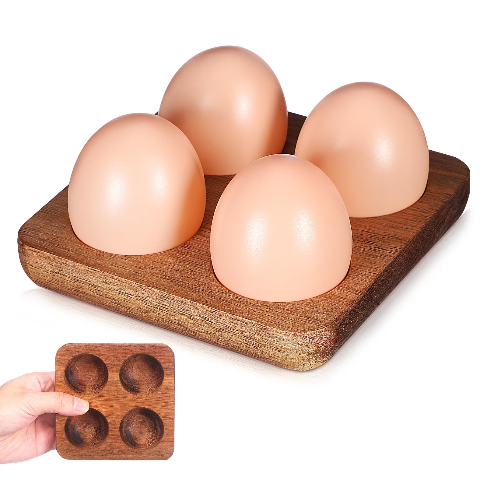 Bandeja para huevos de madera marrón con acabado natural y diseño resistente