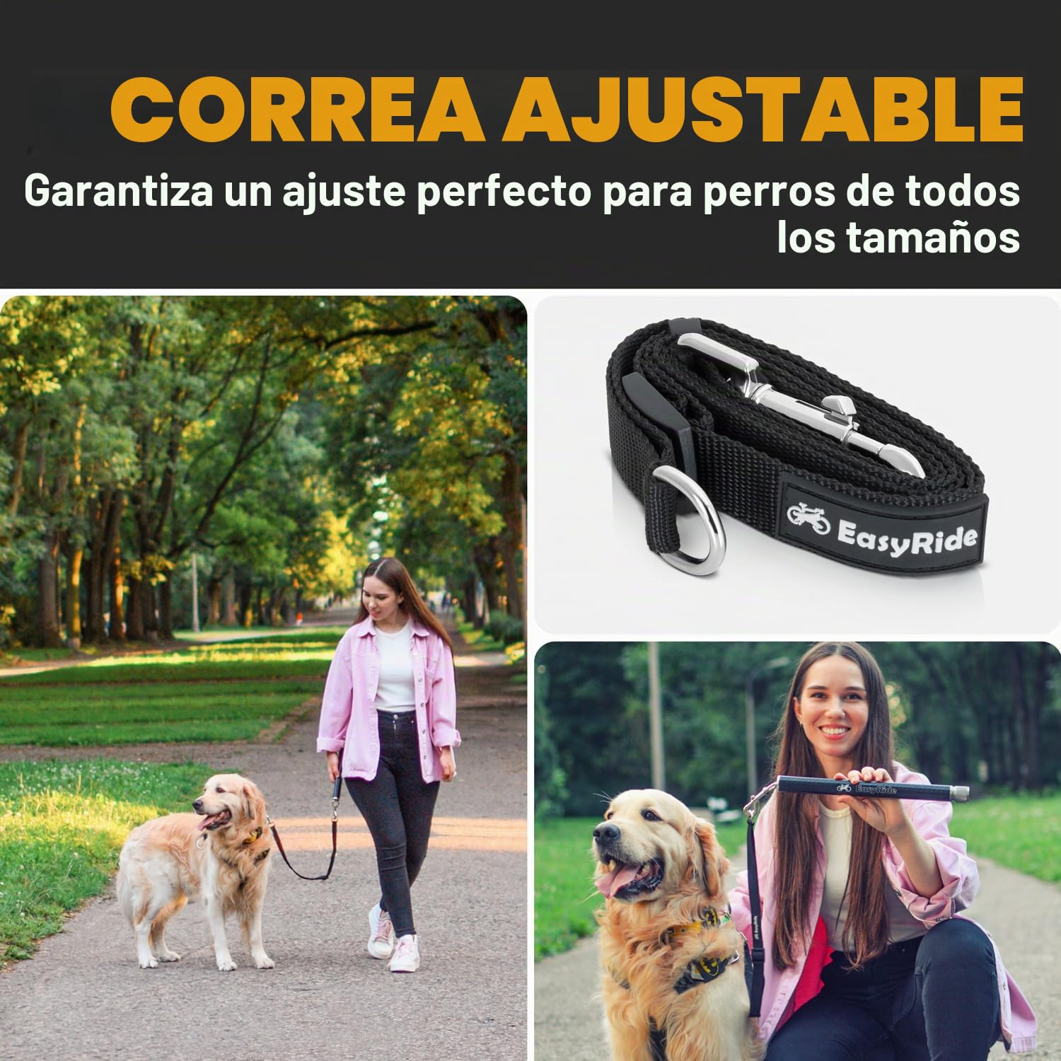 V2.0 – Correa de Perros 180° para Bicicletas giratoria EasyRide y con Mecanismo de fijación rápida, Fibra de Carbono, Desmontable y Ajustable para un Paseo más Suave