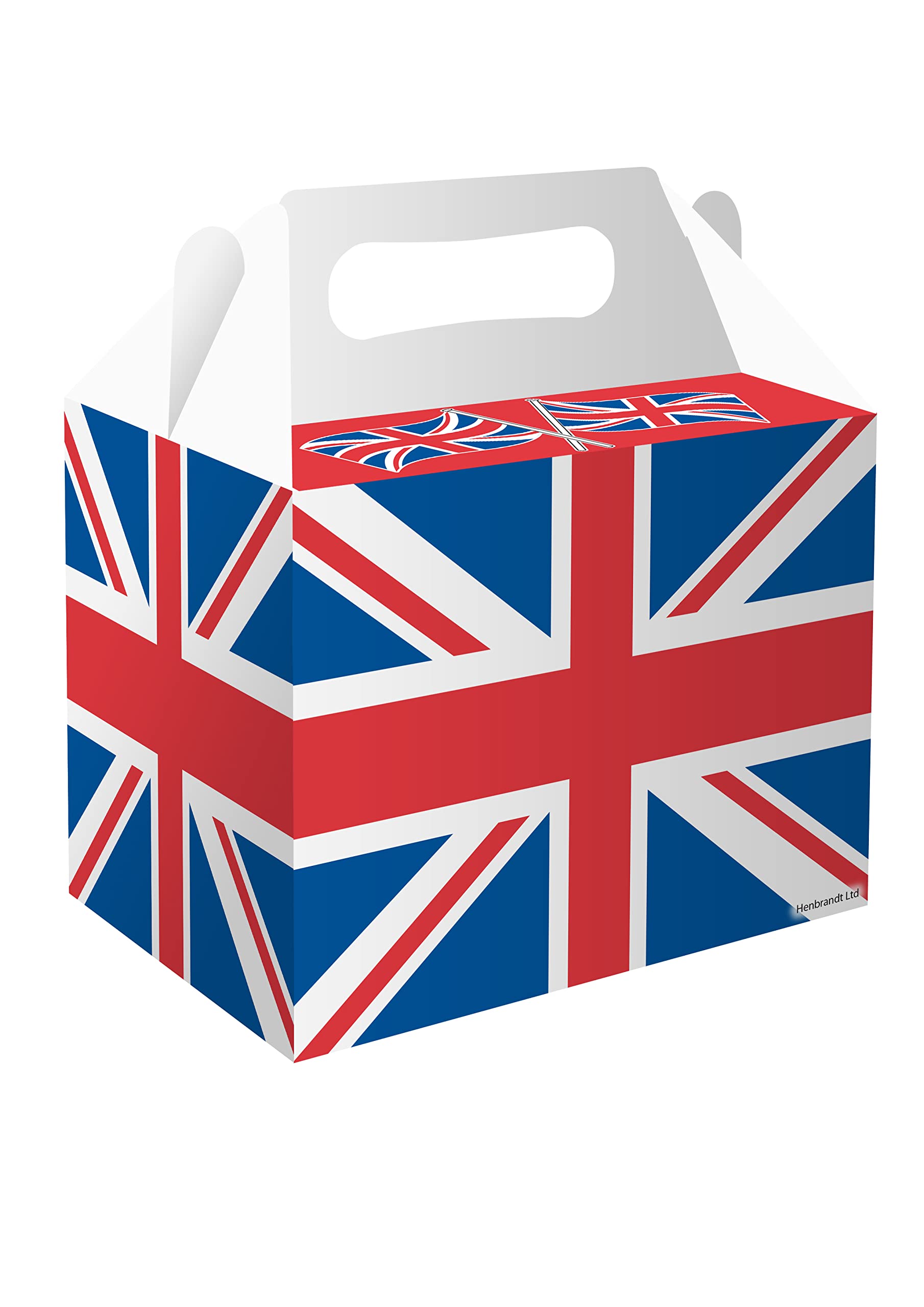 Henbrandt 12 Union Jack Medium Party Lunch Boxes for Royal Celebrations and Street Parties UK Sport VE Day Party Favours Sweets and Treats Goodies Food Box Empty Cardboard Packaging