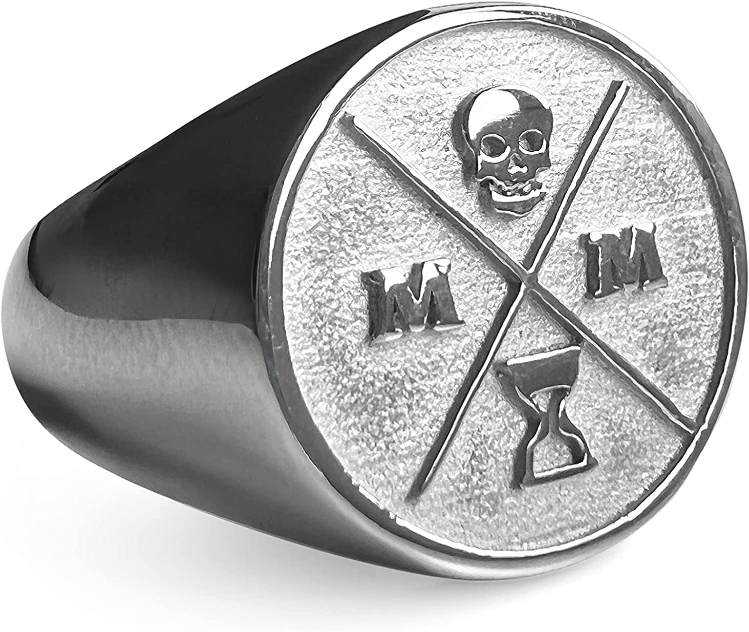 STOIC STORE UK Memento Mori Signet Ring Silver - 316L Stainless Steel Stoic Signet Ring- Momento Mori Ring With 3D Skull Design