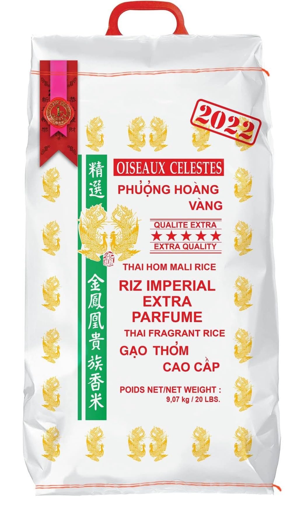 Riz Thai Impérial Extra Parfumé Qualité Premium 2022 Marque Oiseaux Célestes- 9,07kg/sac - Un sachet de chips à la crevette de 75g offert par commande - Expédition depuis France par la Sté Bo Time (2)