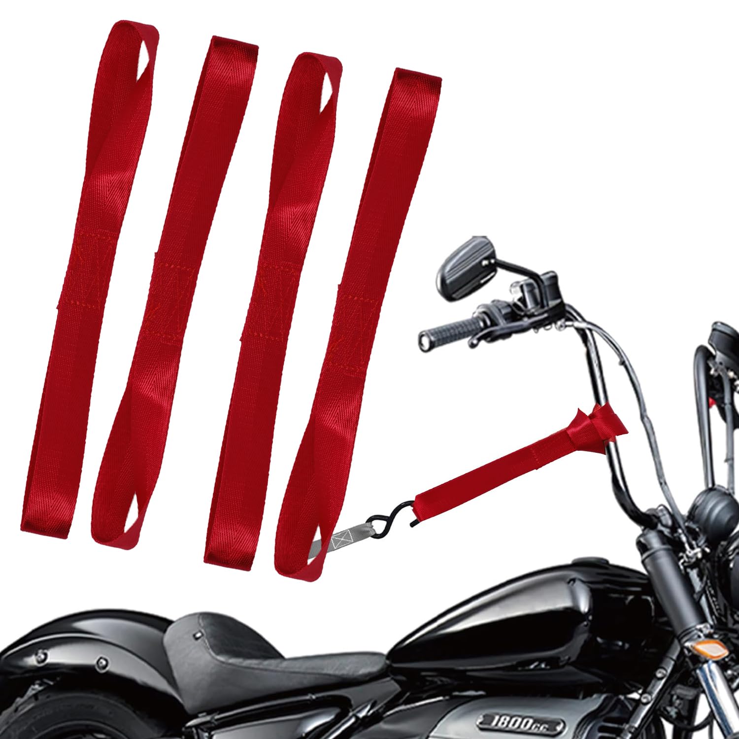 タイダウンストラップ 荷締めベルト 荷物ベルト タイダウンベルト ソフトループ 固定ベルト 多用途 梱包 自転車 バイク 転倒防止 多用途工具 運搬用 4個セット 赤(あか)