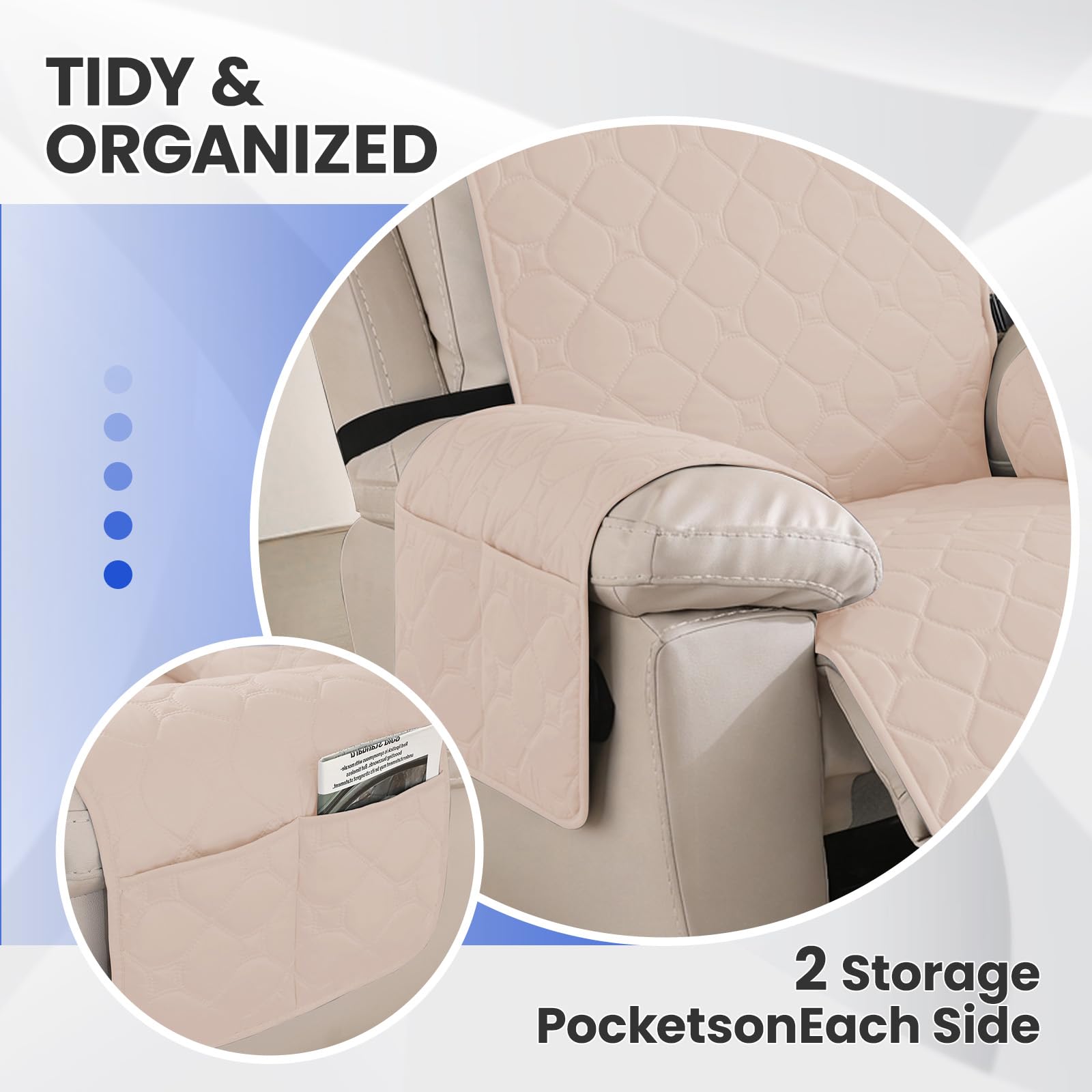 Ystyle Copripoltrona 1 Posto Relax Reclinabile, 100% Impermeabile Copri Poltrona con Braccioli, Copripoltrone con Fascia Elastica, Copridivano Reclinabile, Beige