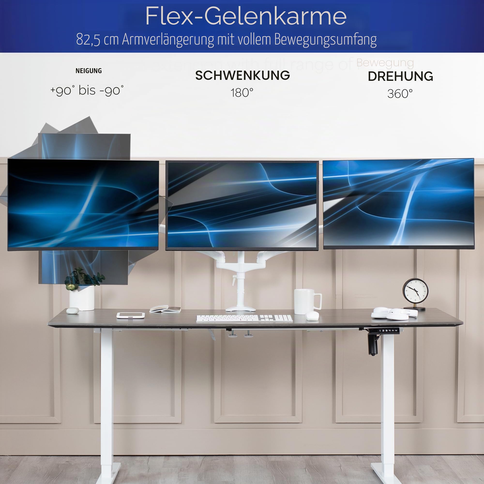 Vivo Dreifach-Monitor-Höhenverstellbare Schreibtischhalterung – Bild 3