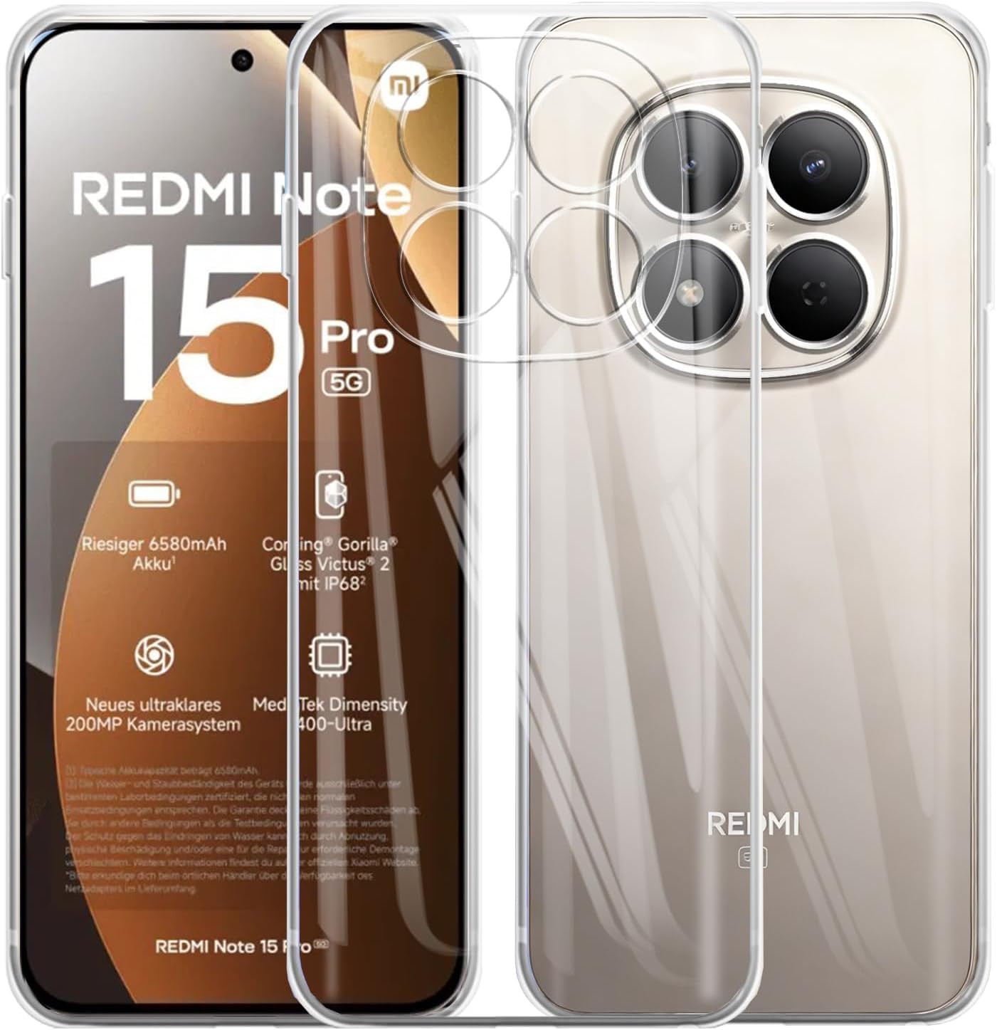 Captor Cover Xiaomi Redmi Note 15 Pro 5G, Custodia Trasparente in Silicone Morbido, Sottile, Anti-Graffio, Protezione Fotocamera, Anti-Ingiallimento, Resistente per Cover Redmi Note 15 Pro 5G