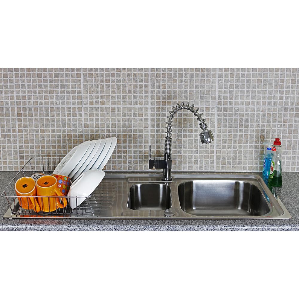 Fregadero de Cocina 1 Seno+Escurridor Sobre Encimera en Acero Inoxidable 105x50cm con Grifo Padstow+Kit para Drenaje y Fontanería GRATIS Lavaplatos Pila Cocina 1 Seno+ Escurridor para Lavar Platos