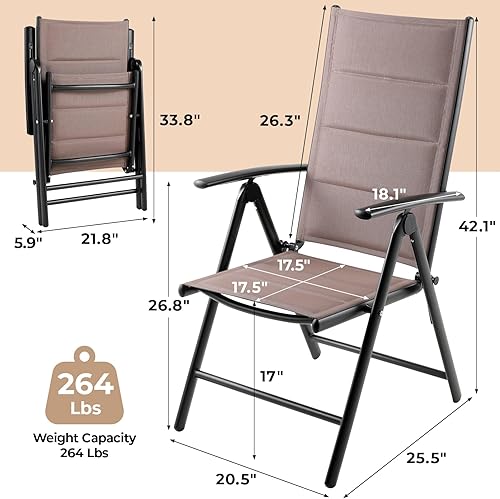 Miniatura 3 de LIFERUN Juego de 2 sillas plegables para patio, sillas de comedor al aire libre con marco de aluminio antioxidante y tela de textileno acolchada de