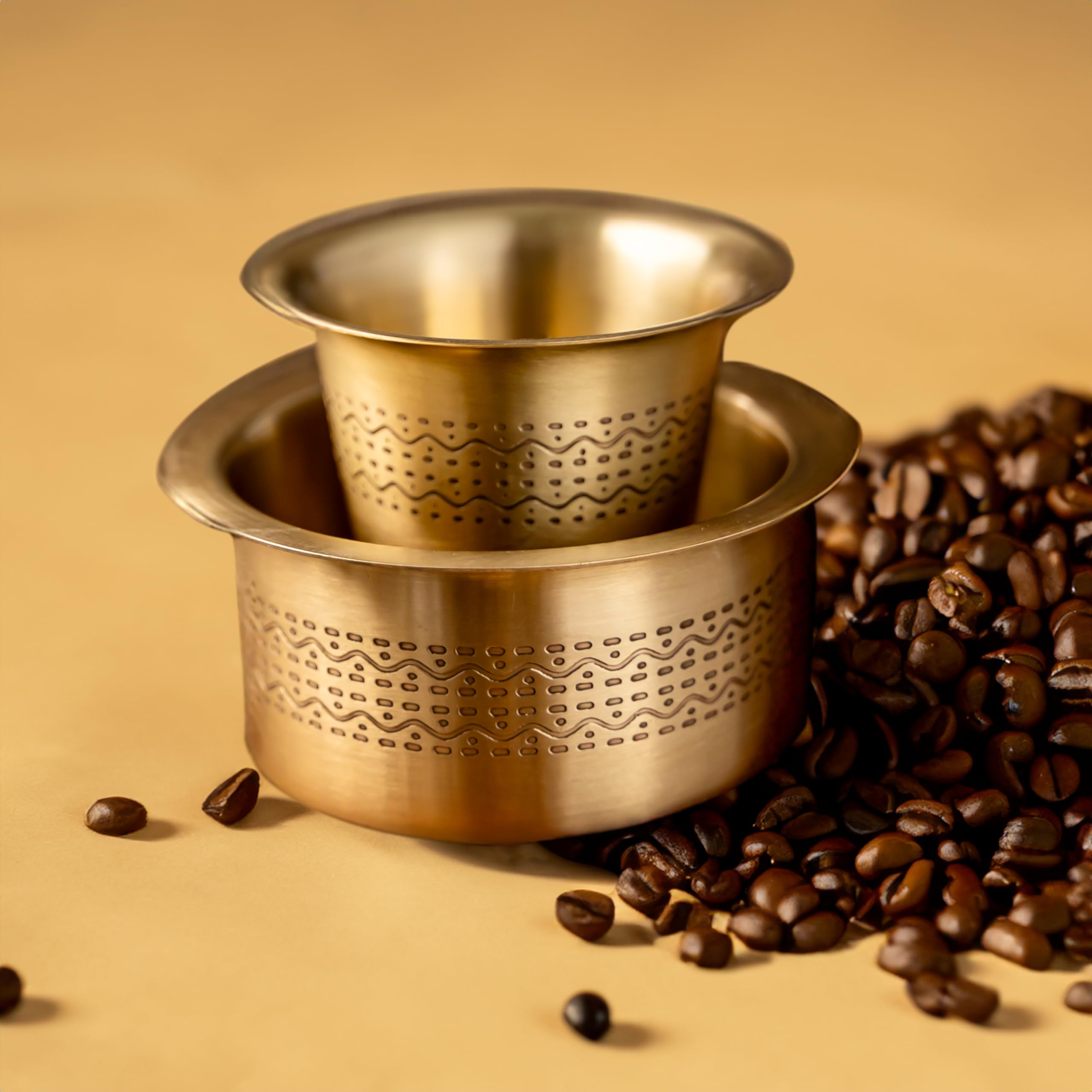 ATYA LUXURY Traditional Brass Dabara Set Matt Finish Filter Dabra Set | Vintage Tumbler