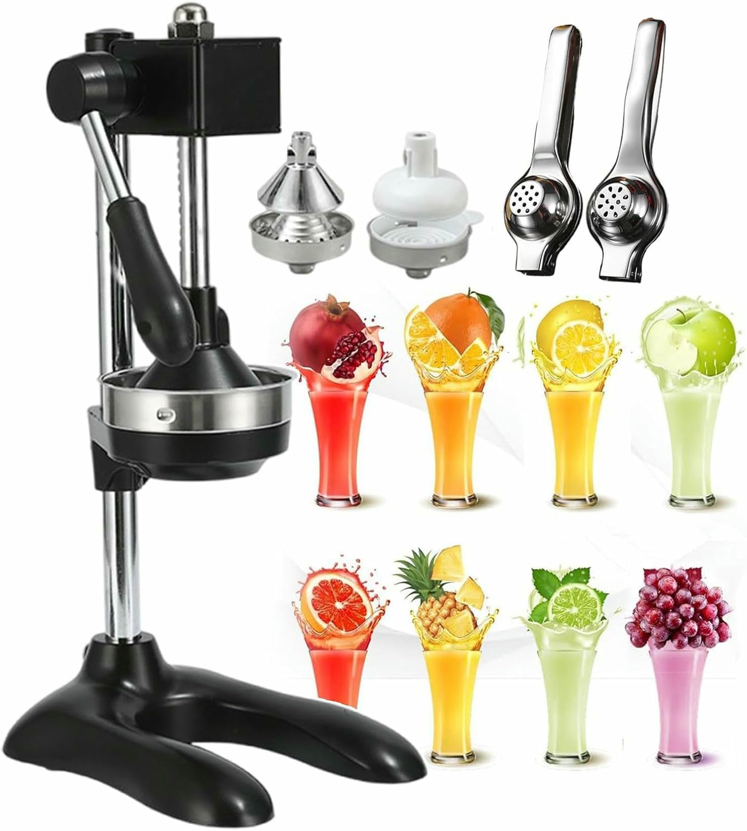Professionelle Manuelle Zitrus Presse Saftmaschinen | Hand Presse Squeezer & Edelstahl Brecher | Manuelle Zitronenpresse Mit Großen Druckplatte, Einfache Saft Extraktion - Schwarz, Silber, Schwarz
