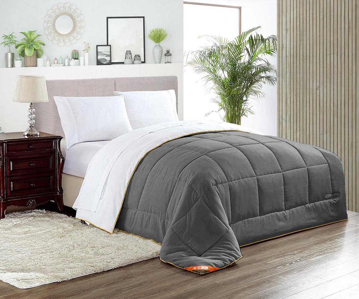 Dee's Collection Comforter Set Oversized  king  Palatial King Size Dark Grey Reversible Bed,Microfiber Duvet Quilted Fluffy Soft All Season Comforter Shell with Matching Shams & Premium Piping