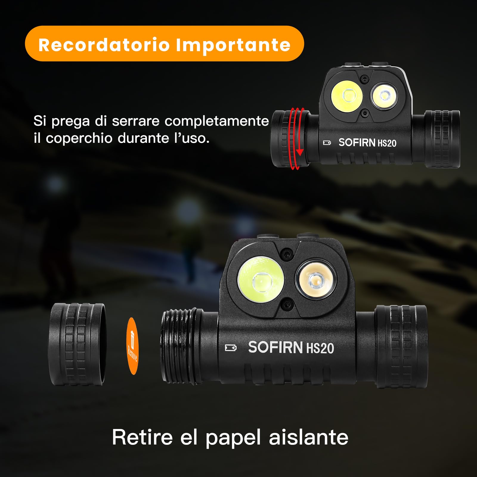 Sofirn HS20 Torcia Frontale LED Ricaricabile 2700 Lumen, Doppio LED, Batteria 3000 mAh, IPX8, 5 Modalità di Illuminazione,Fascio Concentrato e Diffuso per Campeggio, Escursionismo, Pesca e Lavori