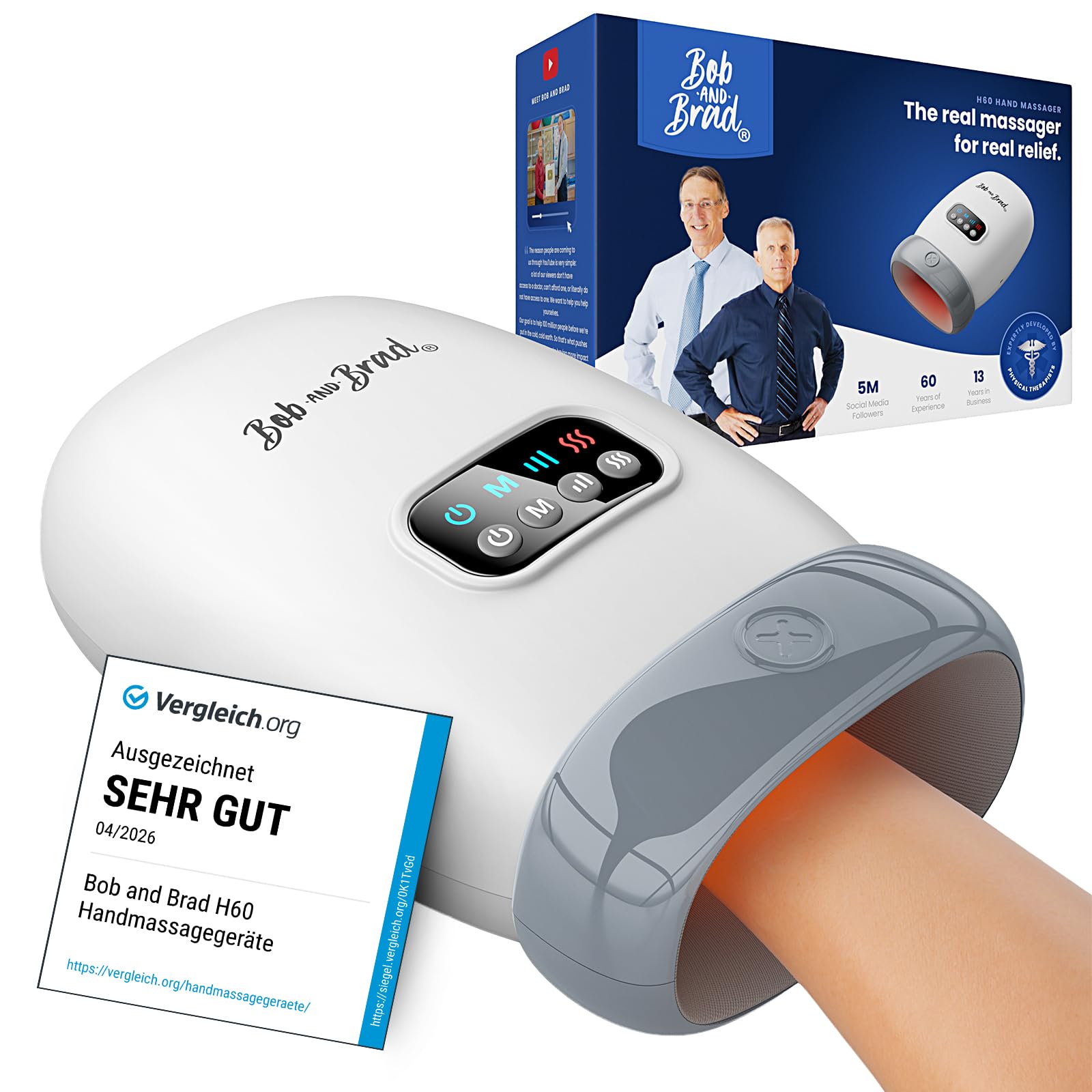 BOB AND BRAD H60 Handmassagegerät mit Wärme und Kompression, Elektrische Handmassage bei Arthritis & Karpaltunnelsyndrom, Massager Schmerzlinderung für Handgelenk & Finger, Geschenke für Damen Herren