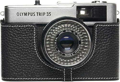 BolinUS Trip 35 - Funda de piel auténtica hecha a mano para cámara Olympus Trip 35 con correa de mano (negro) BolinUS Trip 35 - Funda de piel auténtica hecha a mano para cámara Olympus Trip 35 con correa de mano (negro)