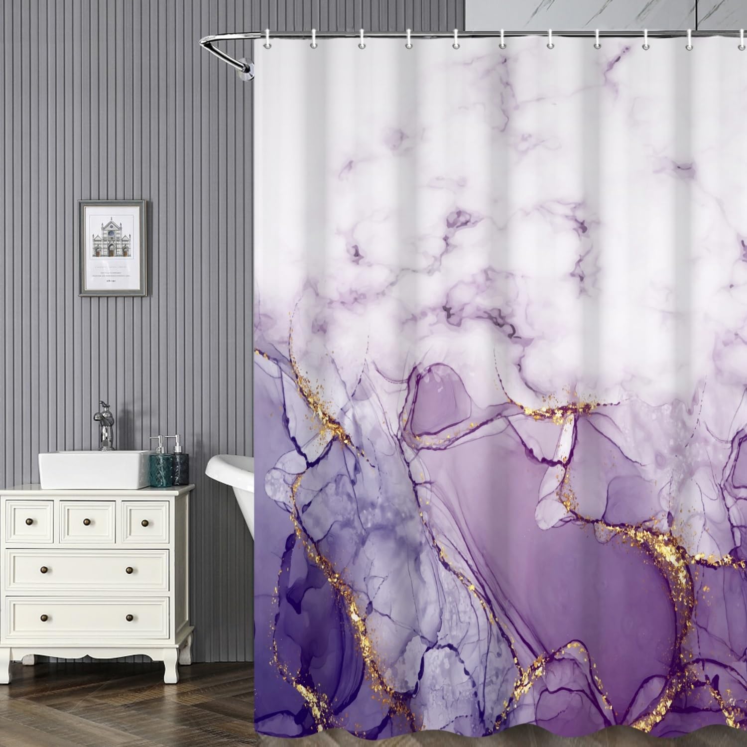 Abstract Marble Bathroom Shower Curtain Purple Gradient Watercolor Waterproof Polyester Shower Curtains Modern Luxury Artistic Aesthetic Shower Curtain with Hooks Decorative, 72x78 Inch