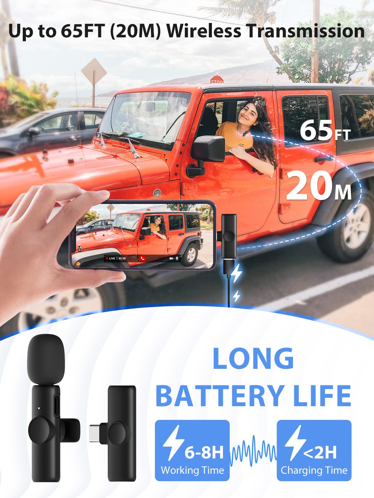 Bezprzewodowy mikrofon krawat, Gimpro MS1 (C) 2,4 GHz【TYP C-USB】Mikrofon krawat do telefonu komórkowego Wtyczka i odtwarzanie do telefonu Andriod Vlog Wywiad na żywo Tiktok Youtube, mikro krawat bez