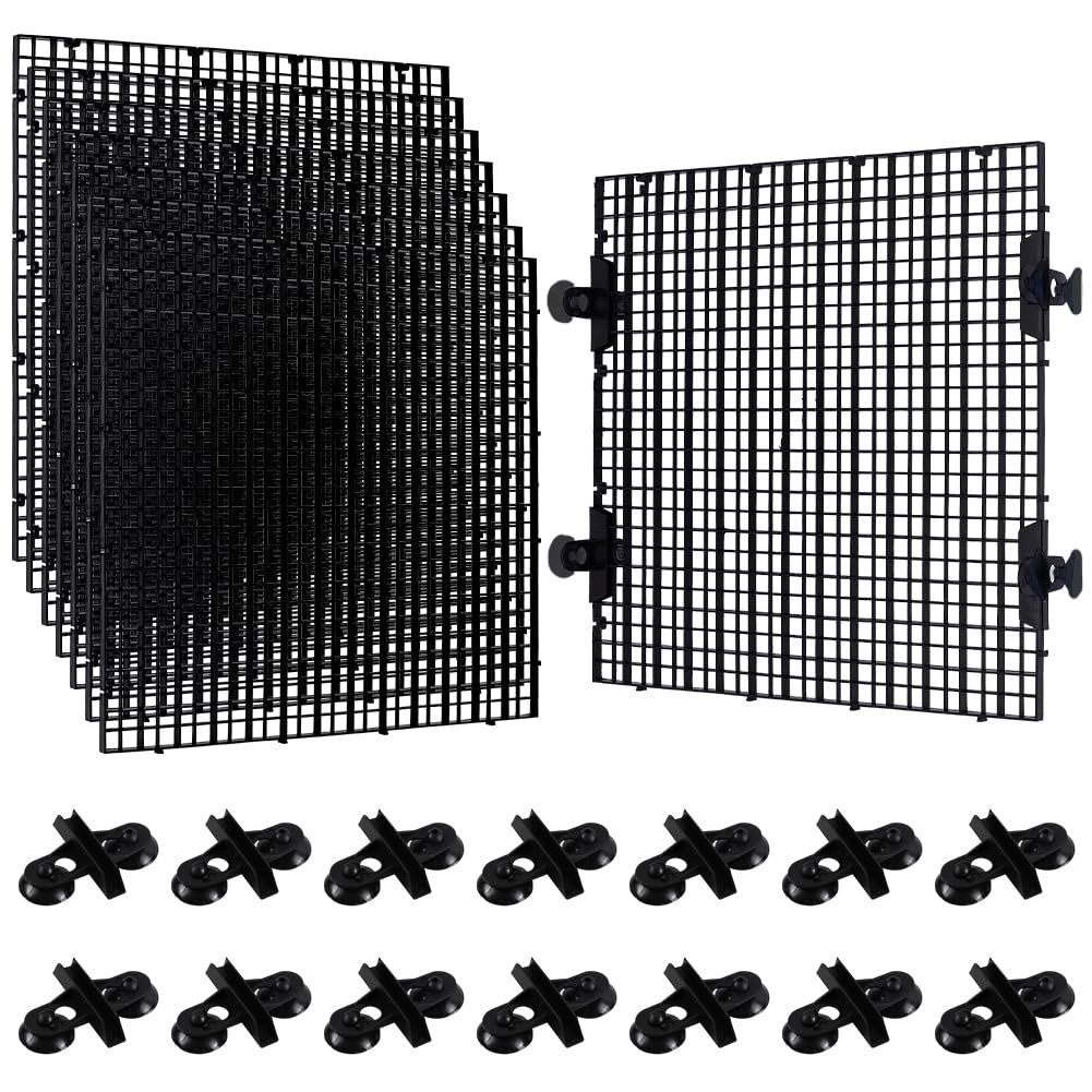 BENECREAT 8 Divisorio In Plastica per Acquario con 16 ventose, Griglia di Isolamento per Acquario Da 30x30cm per Separare I Diversi Pesci, Nero