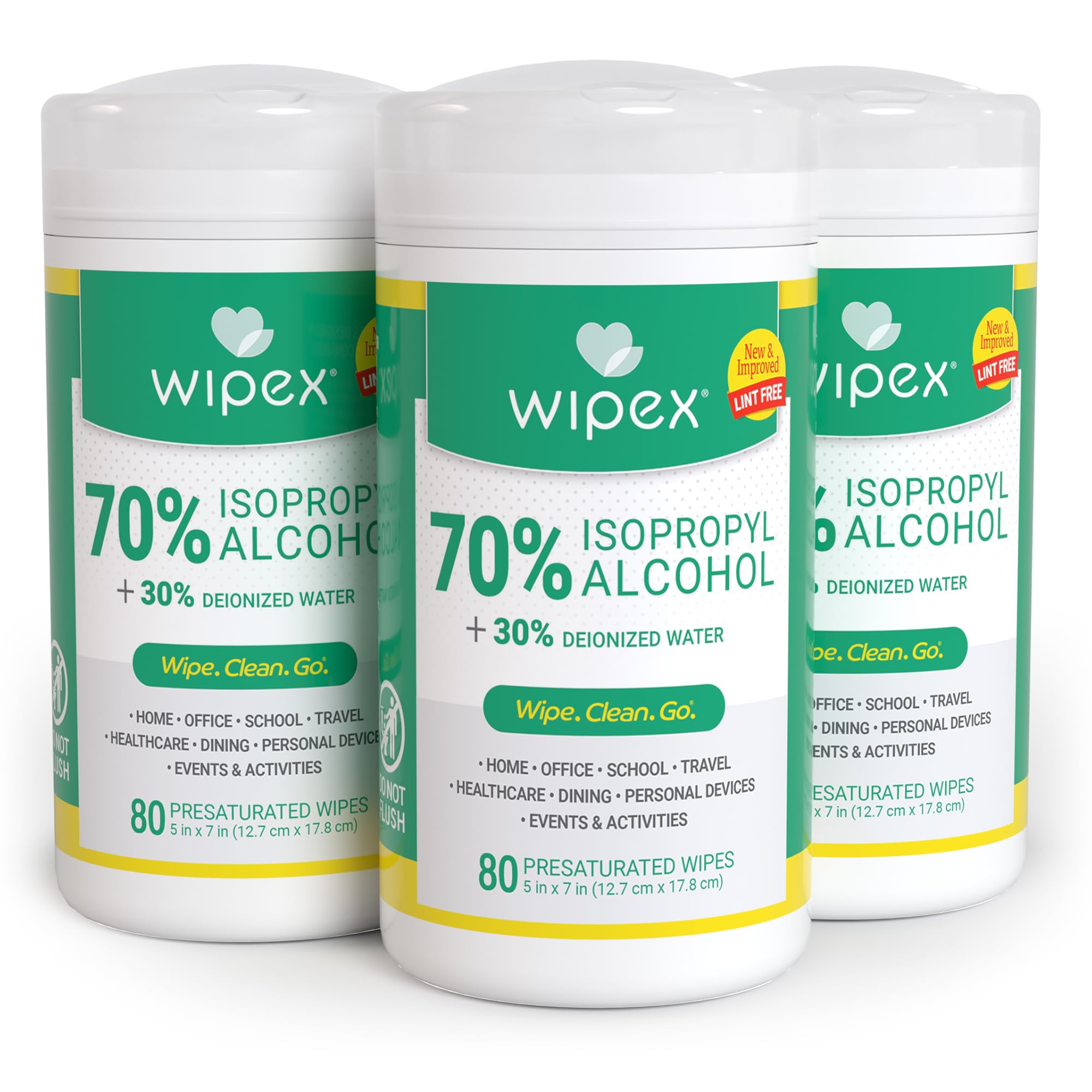 Wipex 70% Isopropyl Alcohol Wipes for Electronics - 80ct Large Lint Free IPA Wipes in Sealed Canister to clean Surfaces, Electronics, Computer Screens, Glasses, 80 Count (Pack of 3)