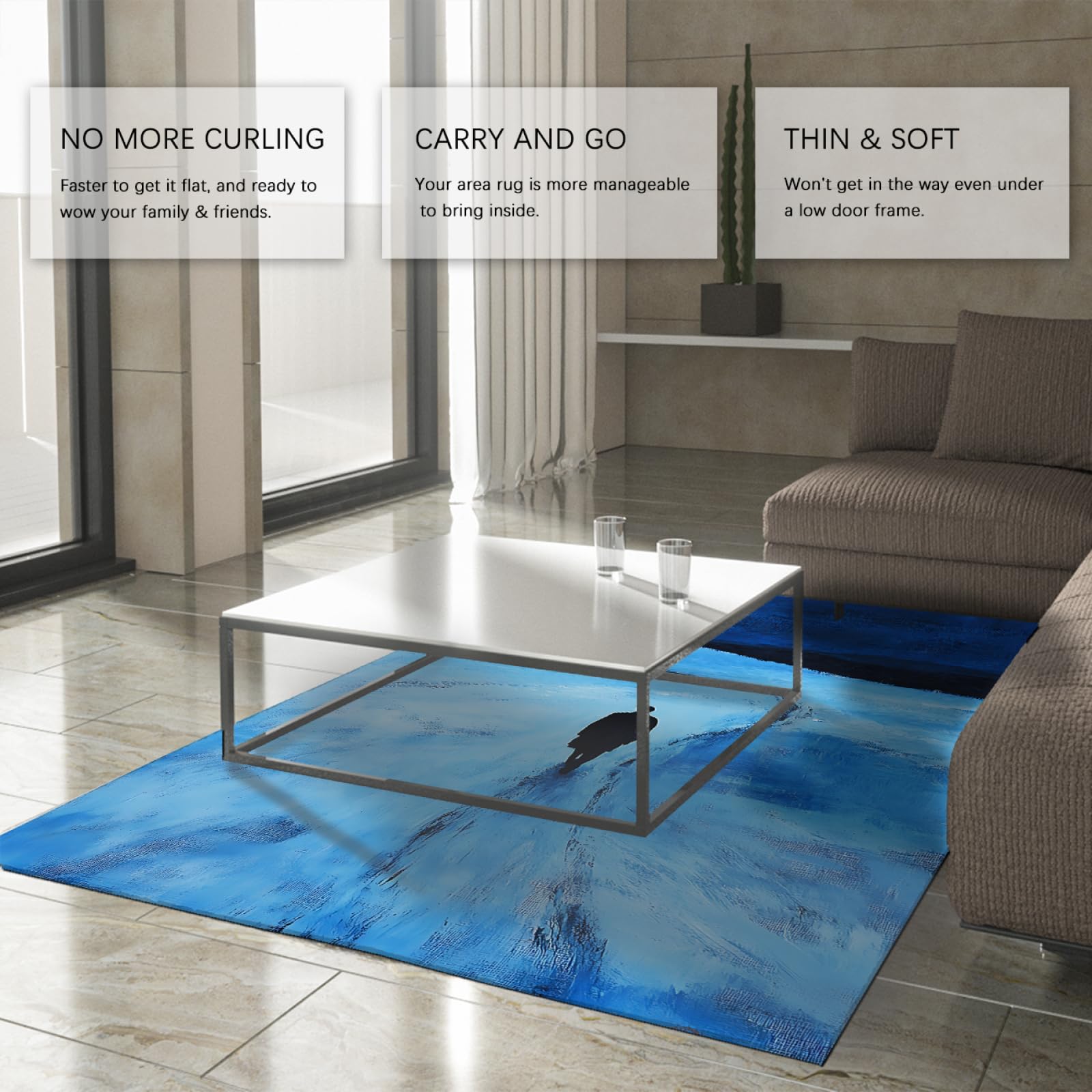 Zimowa scena proste dywany samotny chodzik w kolorze niebieskim śniegu z nadrukiem cienka antypoślizgowa mata do salonu sypialni balkon 90 x 120 cm