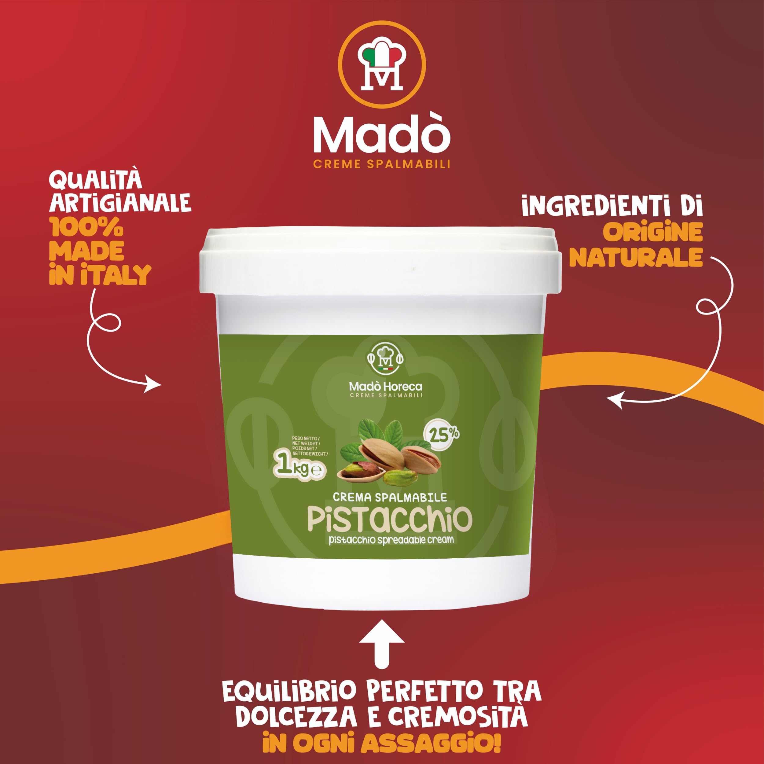 MADÒ Crema Spalmabile al Pistacchio Artigianale MADE IN ITALY - Creme Spalmabili per Panini, Dolci, Colazioni, Prodotti da Pasticceria (1kg)