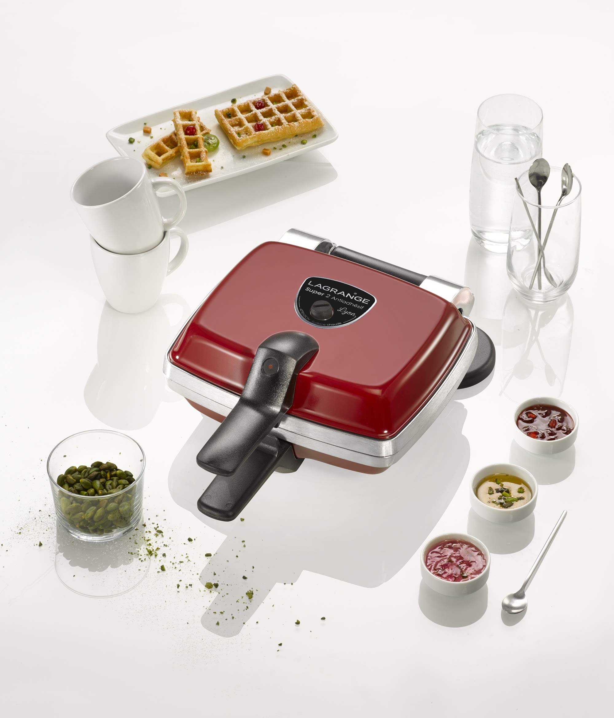 LAGRANGE Gaufrier Super2, 1000W, 2 jeux de plaques inclus (Gaufre & Croque-Monsieur), Fabriqué en France, Réversible sur son socle, Plaques amovibles, Multifonction, Nettoyage sans effort, 039452