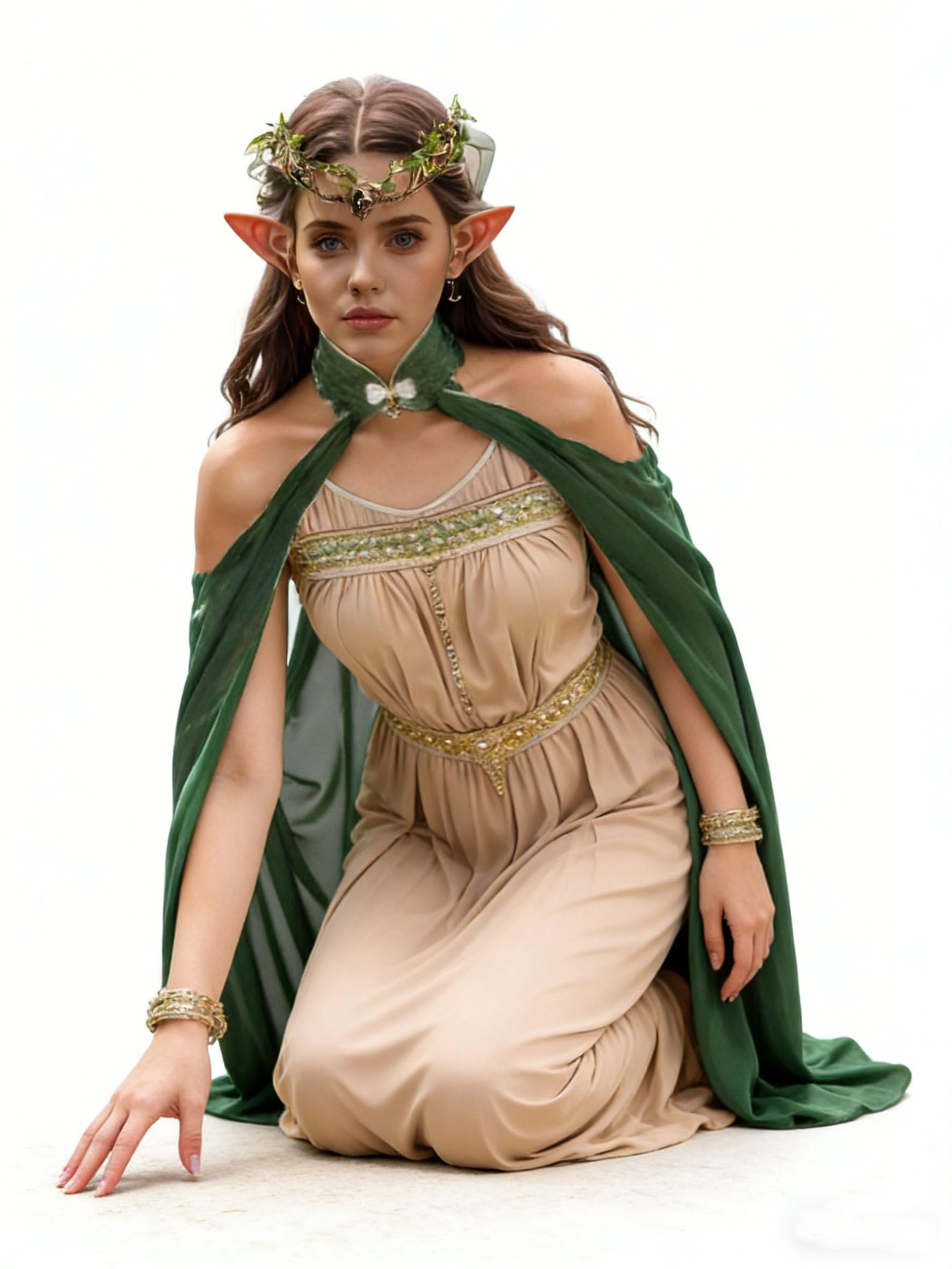Cape elfique médiévale vintage pour femme, cape elfe de la forêt (couronne d'elfe et oreilles d'elfe incluses)