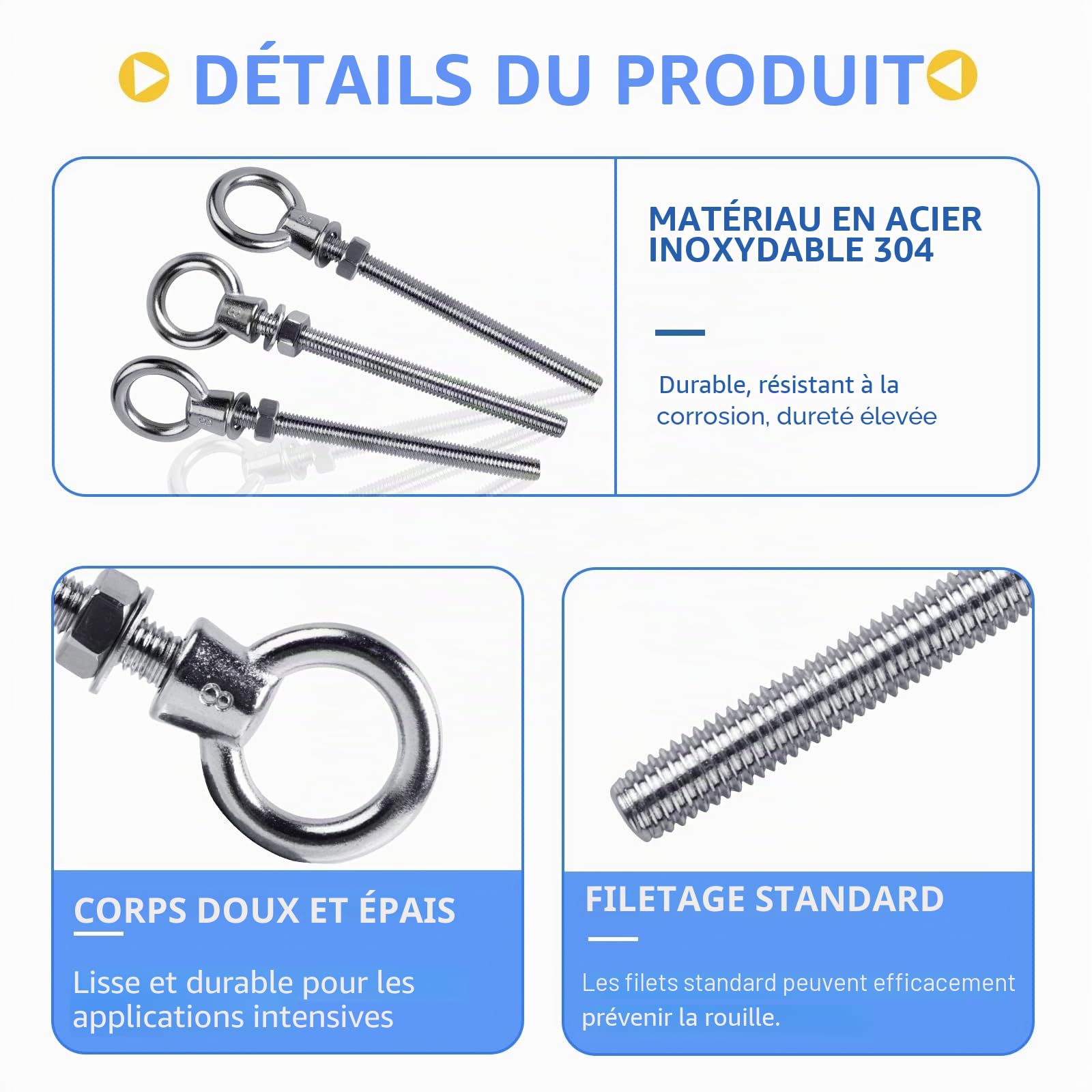 EFUTURETIME 12 x Boulons à Anneau M8 x 80 mm, Boulon à œil en Acier Inoxydable 304, Piton à Visser avec Filetage Métrique