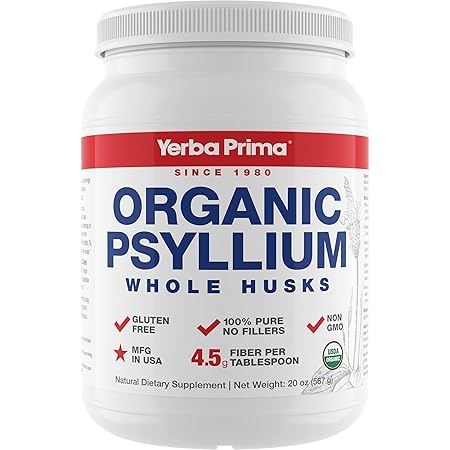 Yerba Prima Organic Psyllium Whole Husks Colon Cleanser - 20 oz - Natural Daily Dietary Fiber Supplement 20oz, Colon Cleanser, Regularity & Detox Cleansing Support, Gluten Free, Non GMO, Vegan