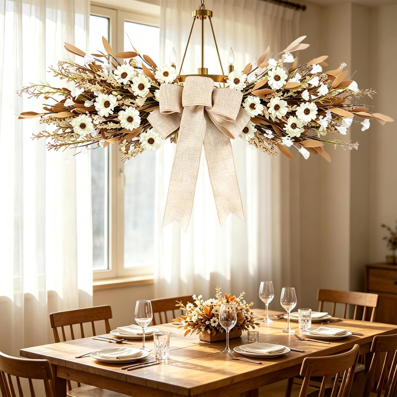Fall Teardrop Swag Pampas Grass Boho Door Wreath Autumn Table Centerpiece
