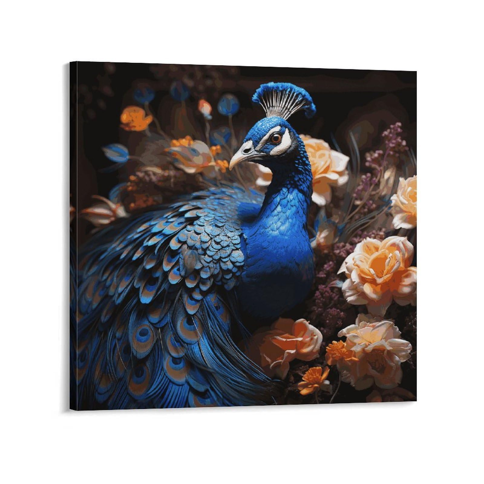 Blue Peacock Canvas Wall Art for Bedroom 20x20inch(50x50cm) Canvas Prints Artwork for Walls Modern Picture Artwork Painting for Living Room Aesthetic Wall Paintings for Bathroom Kitchen Office Decor