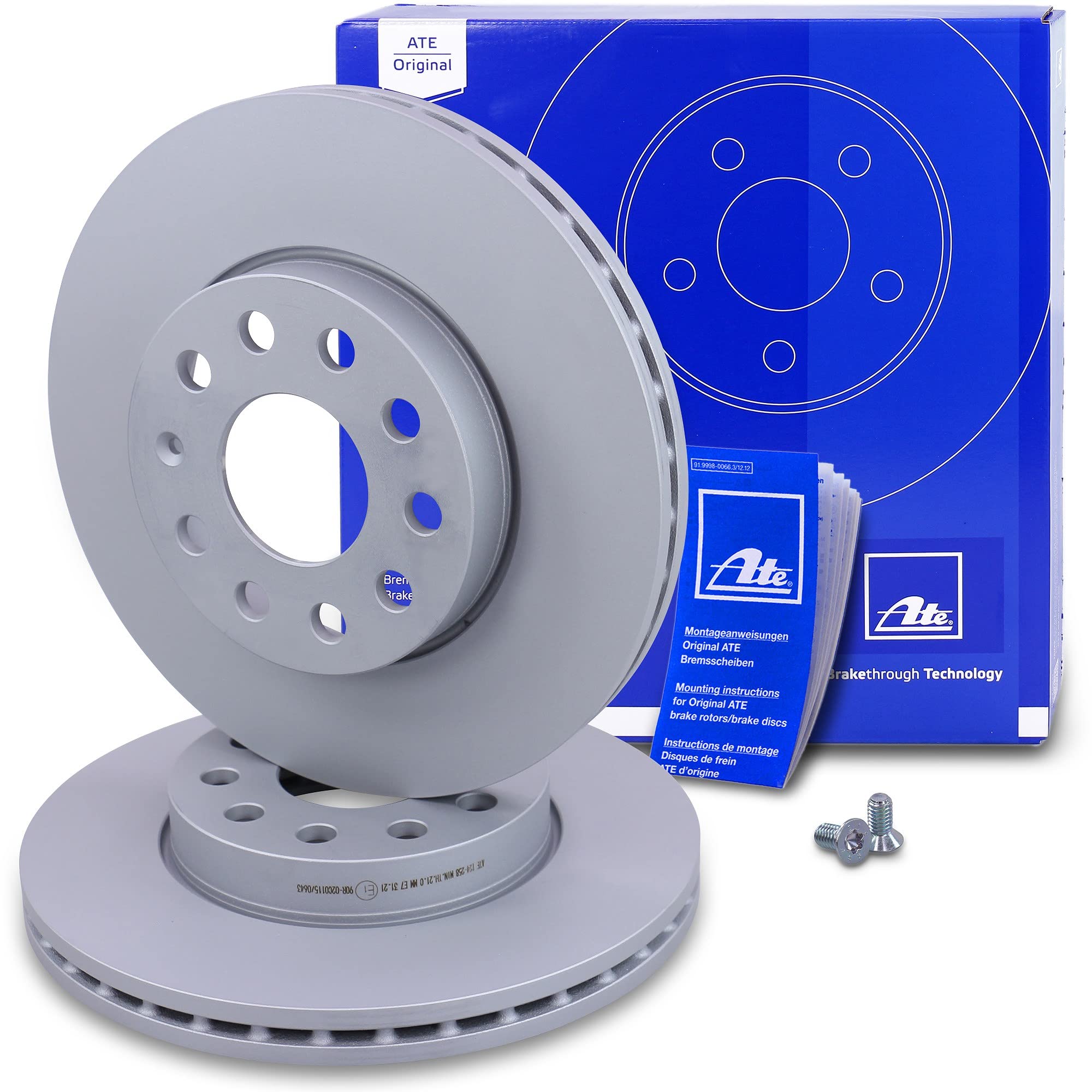 ATE Set di freni + dischi freno anteriori ¯ 276 mm ventilati + posteriori pieni e pastiglie freno anteriori + posteriori e contatto di segnalazione Compatibile con AUDI A3, SEAT LEON, VW GOLF 7