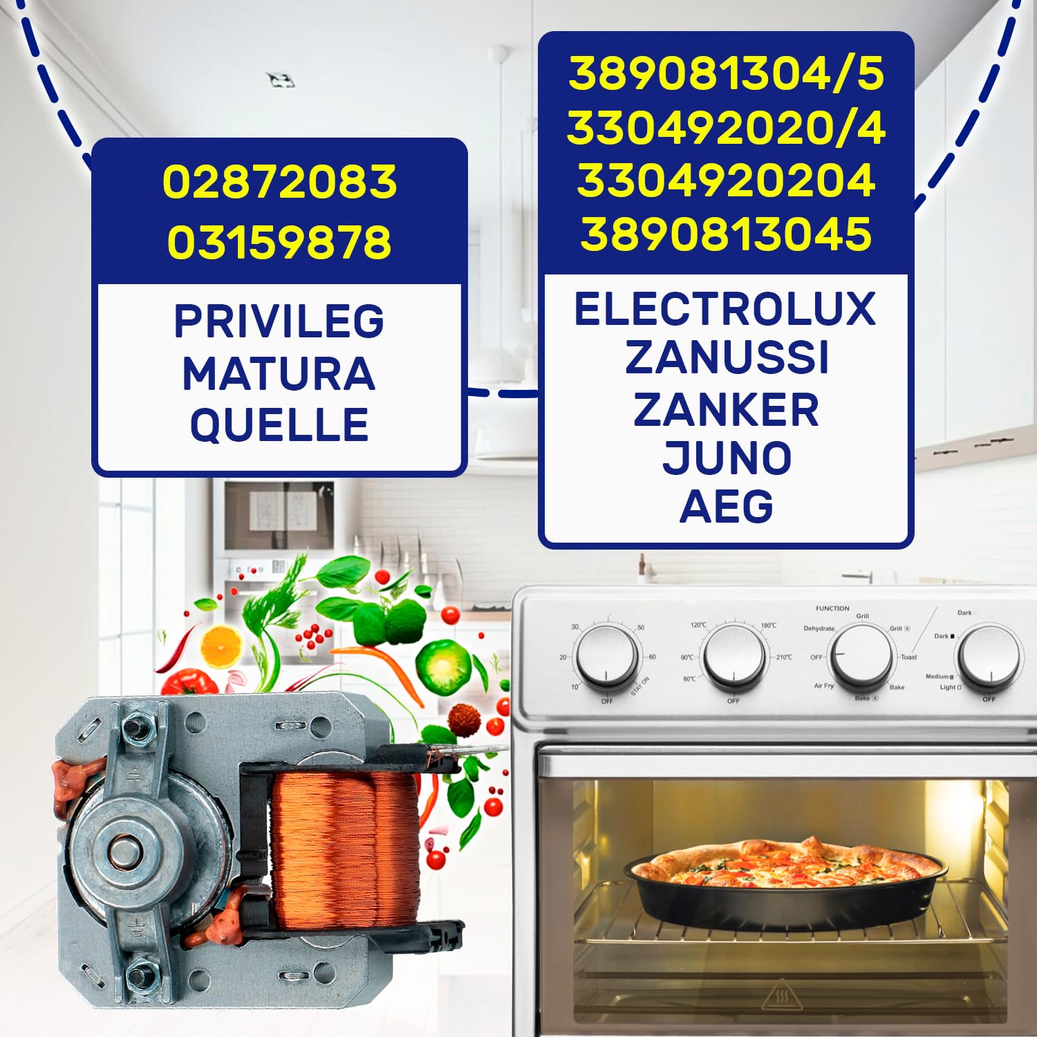 Motore Ventola Forno 25W 220-240V 50Hz con Codice Originale 3890813045 389081304/5 per AEG per Electrolux per Zanussi - MADE IN EU - Garanzia di 10 Anni - MONTERAL
