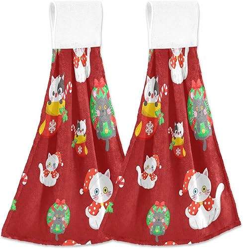 Juego de 2 toallas de mano decorativas suaves y absorbentes para el día de Navidad, con diseño de gato, para baño, para colgar en la punta de los disponible en Yaxa Venezuela