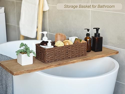 Miniatura 4 de StorageWorks Cestas de mimbre de 3 secciones para estantes, cestas de almacenamiento de cuerda de papel redondas tejidas a mano, nogal, paquete de 2